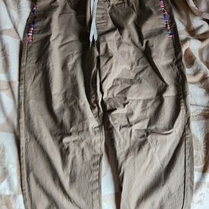 Men's Casual Tan Joggers with Patterned Accents